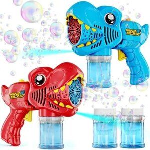 Dino Bubble Guns for Kids - 2 Pack - Bubbles Gun, Blaster, Blower, Makerr Ages 3